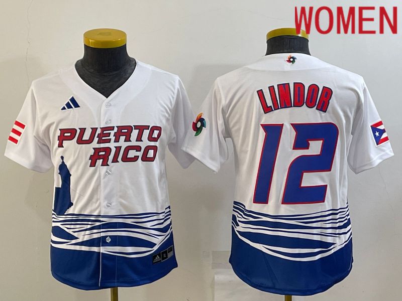 Women 2023 World Cub 12 Lindor White MLB Jersey8